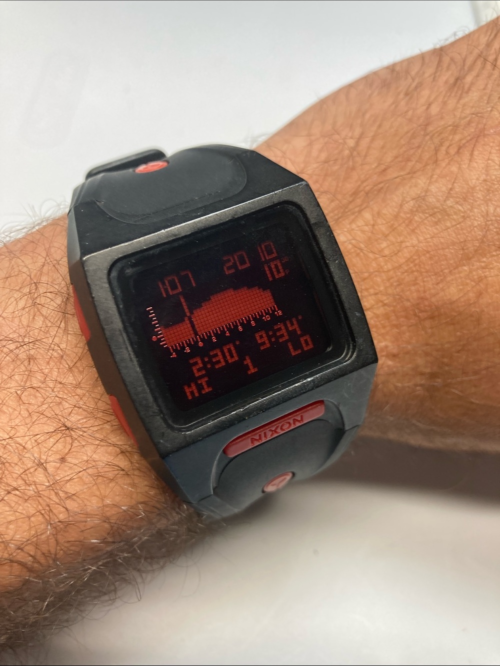 Nixon The Lodown, Black and Red Digital Surf Watch, new battery
